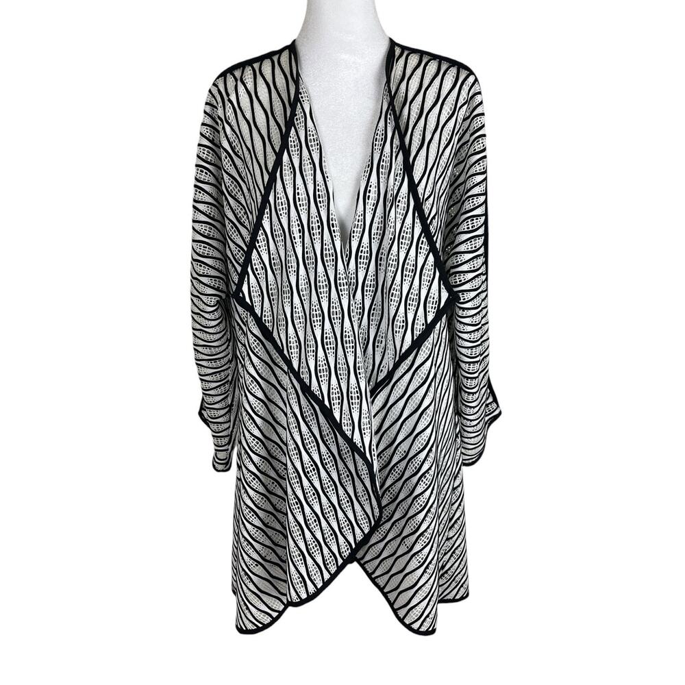 IC By Connie K Open Waterfall Drape Cardigan Black White Minimalist Size XL